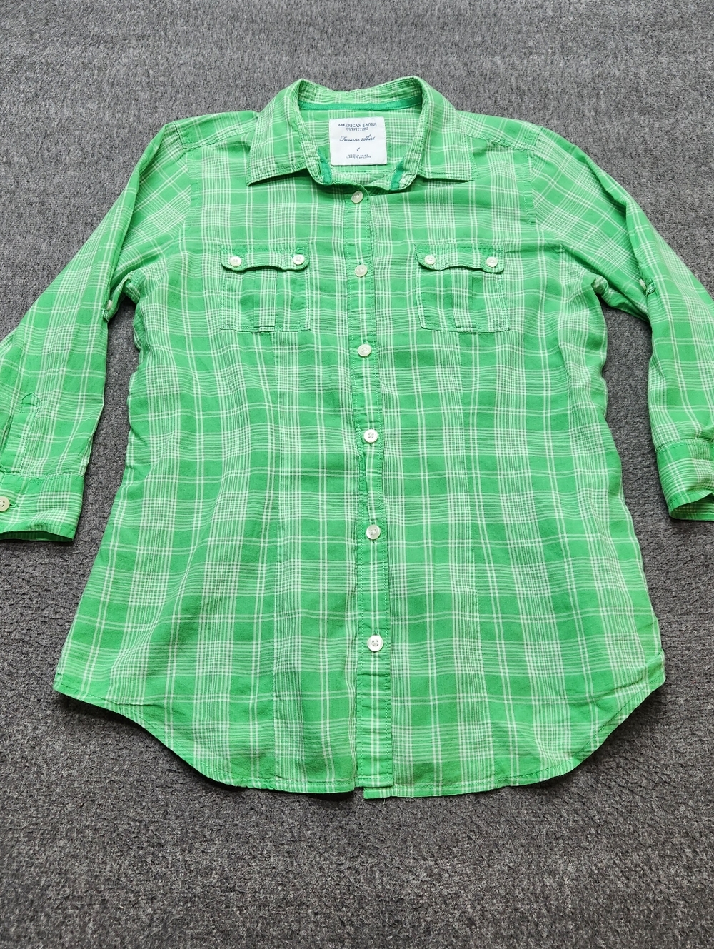 American Eagle Plaid‎ Shirt Womens 4 Green Cotton Button Up